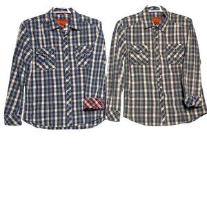 Vertical Comstock Button-Up Shirts Men’s M Blue Plaid Cotton Long Sleeve Set